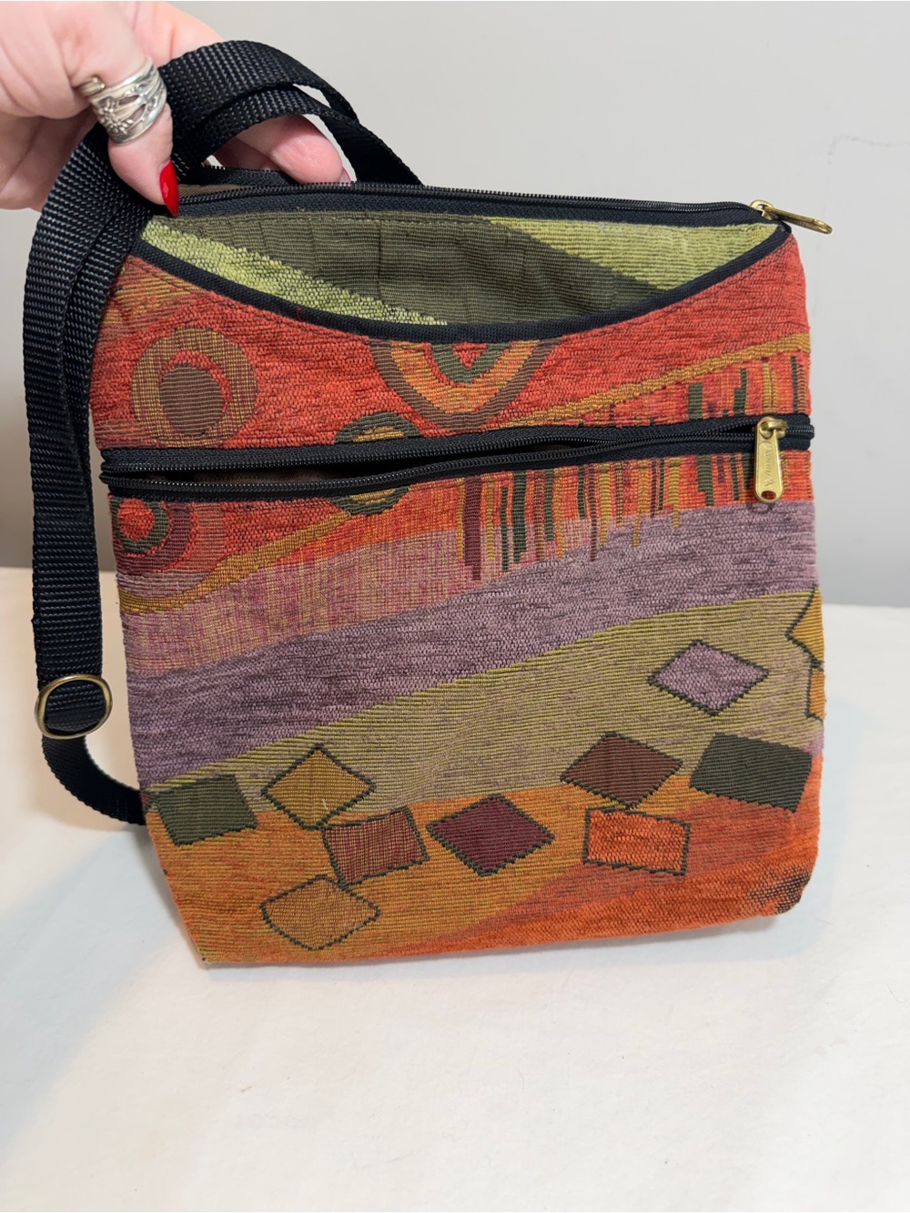 Danny K Maggie geometric tapestry crossbody purse like new